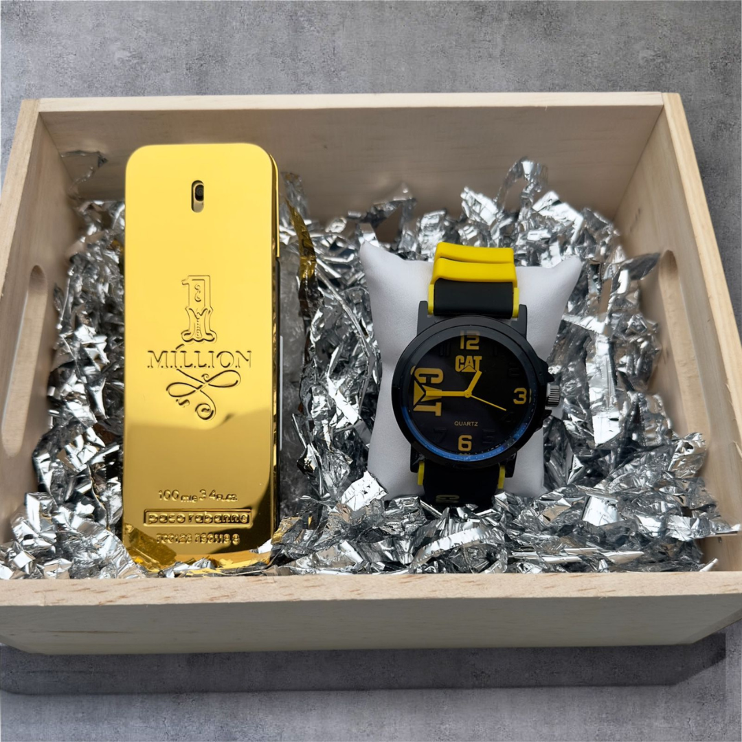 Combo Reloj Goma +Perfume+Caja