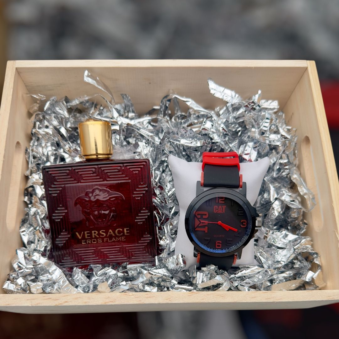 Combo Reloj Goma +Perfume+Caja